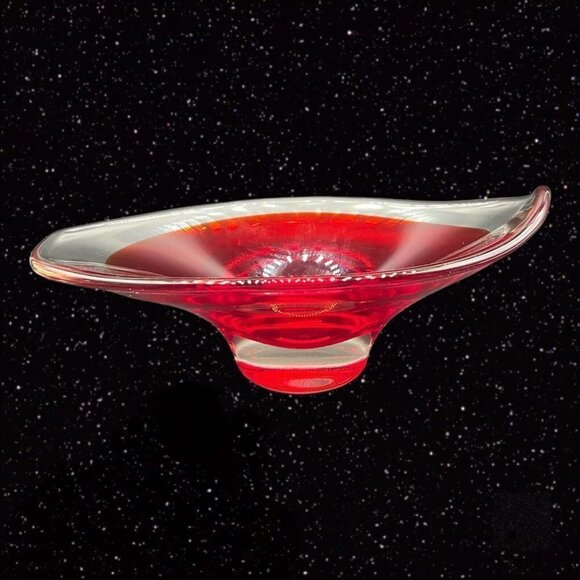 Sommerso Art Glass Bowl Centerpiece Red Clear Dish 9.5”W 3”T - Picture 1 of 10